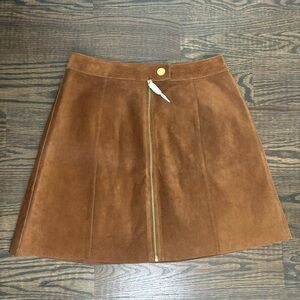 NWT MICHAEL Michael Kors Caramel Suede Zip Front Mini Skirt 2